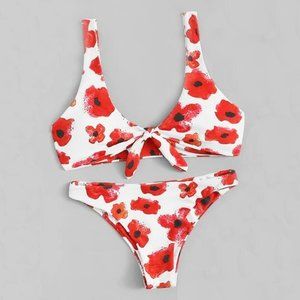 Never worn Shein red flowers swimming suit.